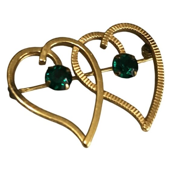 Signed Van Dell 12k gold filled 2x Vintage Gold Tone Heart Brooch - Picture 5 of 6